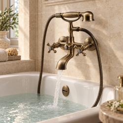 Aquanello Heritage Ascot Classic Surface-Mounted Bath Mixer with Star Knobs Bronze including Hand Shower BN-3002-HA